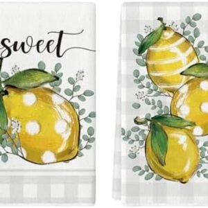 Artoid Mode Sweet Lemon Eucalyptus Summer Kitchen Towels Dish Towels, 18x26 Inch Seasonal Decoration Hand Towels Set of 2