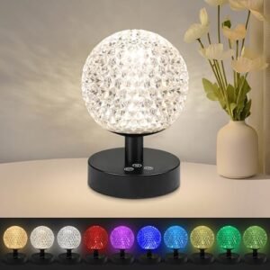 Ascher Cordless Table Lamp, Rechargeable Battery Operated Lights, 3 Colors Temperatures & 7 RGB Colors Dimmable Touch Lamps, Crystal Decorative Lamp for Bedroom, Living Room, Corner, Entryway