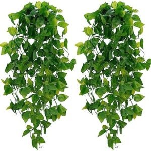 BLEUM CADE Fake Hanging Plants, 2pcs Artificial Hanging Plant, Faux Pothos Vines Hanging Plant Greenery for Wall Home Living Room Indoor Outdoor Decor (No Baskets)