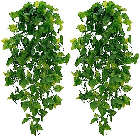 BLEUM CADE Fake Hanging Plants, 2pcs Artificial Hanging Plant, Faux Pothos Vines Hanging Plant Greenery for Wall Home Living Room Indoor Outdoor Decor (No Baskets)