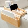 Bamboo Couch Cup Holder with Side Storage Pocket & Phone Holder - Non-Slip Sofa Armrest Tray Table for Drinks, Cellphone, Remote Control, Snacks - Multifunctional Couch Arm Tray Organizer Caddy