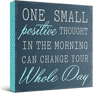 Barnyard Designs 'One Small Positive Thought' Wooden Box Sign Motivational Desk Decor, Primitive Decor Office Desk Decorations for Women Office Bathroom Shelf Decor, Inspirational Desk Decor, 5x5