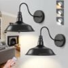 Black Magnetic Gooseneck Cordless Battery Operated Wall Sconces Set of 2, Dimmable Battery Powered Wall Decor Lamp, Wireless Wall Light Lamp with Remote Control for Bedroom Living Room