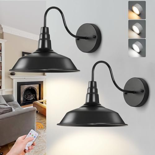 Black Magnetic Gooseneck Cordless Battery Operated Wall Sconces Set of 2, Dimmable Battery Powered Wall Decor Lamp, Wireless Wall Light Lamp with Remote Control for Bedroom Living Room