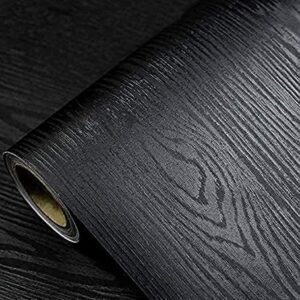 Black Wallpaper - Wood Peel and Stick Wallpaper – Black Wood Self-Adhesive & Removable Wallpaper for Countertop Furniture Kitchen Wall, Realistic Wood Sensation, Easy to Clean, 17.7” × 118” Vinyl