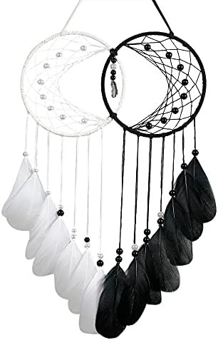 Black White Dream Catchers - Handmade Moon Dream Catcher for Bedroom, Home Decor Wedding Wall Decor, Gifts for Couples(Black and White)