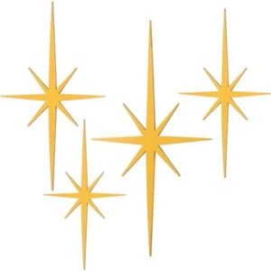 Blulu 4 Pcs Cast Iron Starburst Wall Decor 8 Pointed Atomic Stars Wall Hangings Mid Century Modern Elegance Wall Accents Easy Install Finish Metal Wall Art for Home Office Room(Gold)