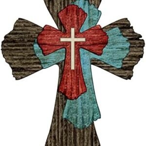 Blulu Cross Wall Decor Hanging Wooden Decorative Wall Cross Rustic Catholic Crucifix Spiritual Art Sculpture for Home Decor Religious First Communion Church Decoration Gift