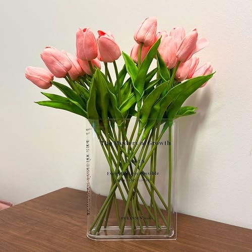 Bookend Vase for Flowers, Cute Bookshelf Decor, Unique Vase for Book Lovers, Artistic and Cultural Flavor Acrylic Vases for Home Office Decor, A Book About Flowers (Clear Color)