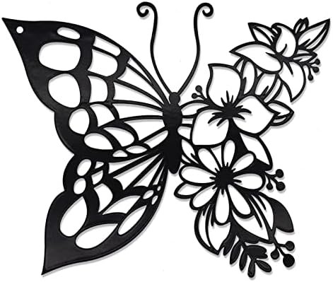 Butterfly Decoration Wall Art Boho Home Decor Hanging Appearance Metal Flower for Bedroom Living Room Wall,Black(Medium)