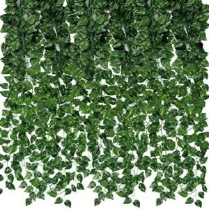 CEWOR 24 Pack 173ft Artificial Ivy Greenery Garland, Fake Vines Hanging Plants Backdrop for Room Bedroom Wall Decor, Green Leaves for Jungle Theme Party Wedding Decoration