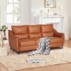 COLAMY Faux Leather Sofa Couch, Modern 3-Seater Couch for Living Room/Small Space/Bedroom, Comfy Couch with Solid Wooden Frame and Metal Legs, Brown