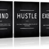 Canvas Painting Wall Art, Grind Hustle Execution Motivational Wall Art Decoration Posters Prints for Living Room Bedroom, Office Decor, Gallery-Wrapped Canvas Art Set Framed Ready to Hang