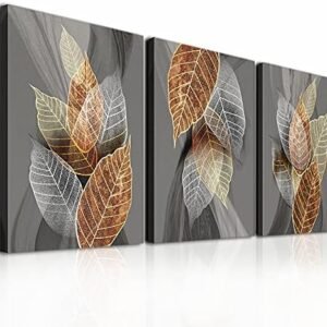 Canvas Wall Art For Living Room, Family Wall Decorations, Kitchen, Bathroom, Bedroom Modern Wall Decor Black Paintings Abstract Leaves Pictures Artwork Inspirational Home Decor 3 Pieces