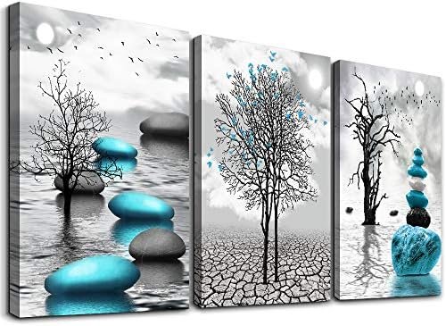 Canvas Wall Art for Living Room Wall Decor for Bedroom Bathroom Black and White Paintings Modern 3 Piece Framed Canvas Art Prints Ready to Hang Inspirational Abstract Blue Pictures Home Decorations