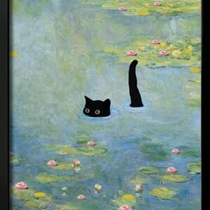 Cat Poster Monet Prints Vintage Posters Canvas Wall Art Funny Cat in Water Lilies Posters for Room Bedroom Living Room Bathroom Decor Aesthetic (Size: 8''x10''x1pcs)