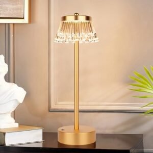 Cordless Gold Table Lamp, Rechargeable Battery Powered Desk Lamp, 3 Color Stepless Dimmable Led Table Lamp,Bedside Lamp for Bedroom, Living Room, Office,Restaurant …