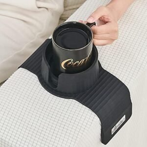 Couch Cup Holder, Elimiko Silicone Couch Arm Cup Holder with Upgrade Large Cup Holder, for Oversized Mug/Cup/Tumbler/Drink/Coffee/Bottle/Cans, Gifts for Men, Dad, Boyfriend, Husband, Grandpa (Black)