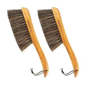 Counter Brush for Furniture, Drafting, Patio, Bed, Fireplace, Woodworking Cleaning, Horsehair Bristles Duster Wooden Handle Shop Brush, Hand Broom Brush - 2 Pack