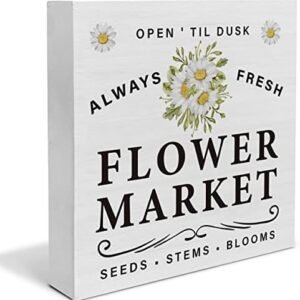 Country Flowers Market Daisy Wood Box Sign Decor Desk Sign Daisy Wooden Box Block Sign Rustic Home Shelf Wall Decoration