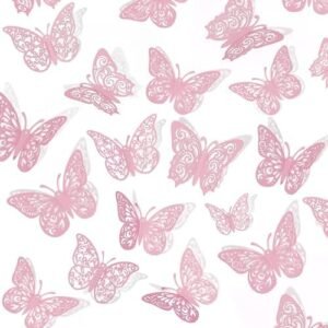 Crosize 72Pcs Pink 3D Butterfly Wall Decor 3 Sizes Butterfly Decorations Butterfly Party Cake Decorations 3D Butterfly Stickers Decals for Girls Kids Baby Bedroom Bathroom Living Room Birthday