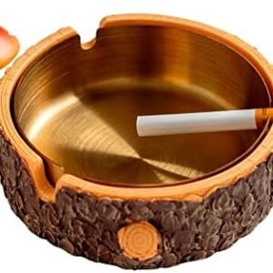 Cute Mushroom Ashtray with Stainless Steel Tray for Cigarette, Natural Resin Ash Tray for Indoor or Outdoor use, Ash Holder for Home and Garden Decor (Medium)