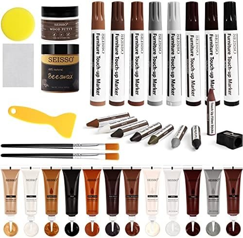 DEWEL Wood Furniture Repair Kit, New Upgrade Wood Fillers, Furniture Touch Up Markers, Wax Sticks, Wood Putty with Beeswax for Cracks, Wood Hole, Scratches, Floor, Table, Door