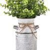 Dahey Metal Flower Vase with Artificial Eucalyptus Rustic Shabby Chic Milk Can Farmhouse Decor Galvanized Jug Planter Fake Plants in Decorative Tin Vase for Table Centerpieces Bedroom Kitchen Decor