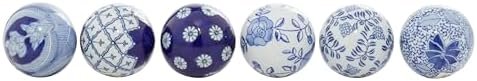 Deco 79 Ceramic Round Orbs & Vase Filler with Varying Patterns, Set of 6 3"D, Blue