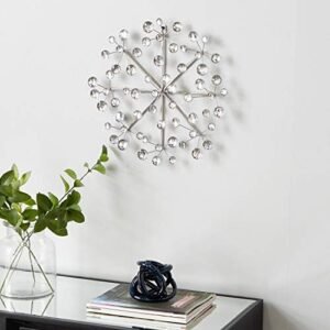 Deco 79 Metal Starburst Home Wall Decor Wall Sculpture with Crystal Embellishment, Wall Art 16" x 2" x 16", Silver