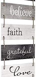 EXCELLO GLOBAL PRODUCTS Large Hanging Wall Sign: Rustic Wooden Decor (Grateful, Love, Believe, Thankful, Faith, Blessed) Hanging Wood Wall Decoration (11.75" x 32")