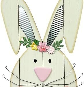 Easter Bunny Decorations for Front Door Decor, Cute Wooden Rabbit Sign Easter Wall Hanging Plaque Art, Hanger for Home Outdoor Porch Spring Indoor Garden