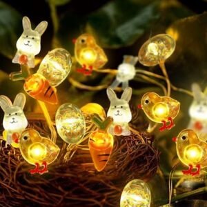 Easter Decorations 13FT 40 LED Bunny Carrot Egg Chick Easter Lights Battery Operated, Easter Fairy String Lights Easter Decor for Home Table Indoor Outdoor Bedroom Party Holiday Spring Eggs Decor