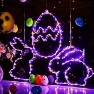 Easter Decorations Window Lights, 3 Pack Bunny Egg Shaped Easter Lights, Battery Operated Hanging Fairy Lights with Suction Cup & Stickers, Lighted Easter Decor for Home Wall Door Indoor Outdoor