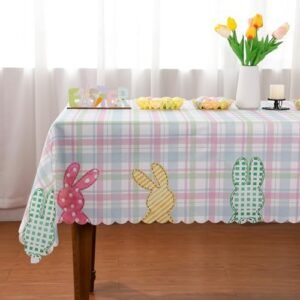 Easter Tablecloth, Easter Decorations for Home Easter Decor Happy Easter Eggs Table Cover Seasonal Spring Scallop Edge Table Cloth Table Decorations (52'' x 70'')