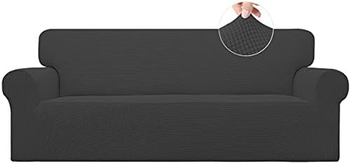 Easy-Going Stretch Sofa Slipcover 1-Piece Sofa Cover Furniture Protector Couch Soft with Elastic Bottom for Kids, Polyester Spandex Jacquard Fabric Small Checks (Sofa, Dark Gray)