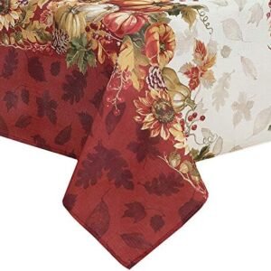 Elrene Home Fashions Swaying Leaves Bordered Fall Polyester Tablecloth, Seasonal and Holiday Tablecloth, 60" x 84" Oblong/Rectangle