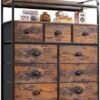 EnHomee Dresser, Tall Dressers for Bedroom with 9 Drawers, Dressers & Chests of Drawers for Bedroom with 2 Open Shelves and Metal Frame, Large Tall Bedroom Dresser for Bedroom, Closet, Rustic Brown