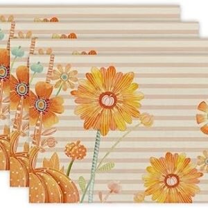 Fall Placemats Set of 4 Thanksgiving Pumpkin Placemats 12x18 Inch Sunflowers Seasonal Autumn Farmhouse Vintage Kitchen Dining Table Mats for Outdoor Home Party Decor