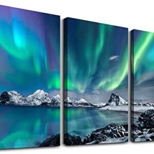 Farmhouse Canvas Wall Art For Bedroom Wall Decorations For Living Room Office Wall Decor Aurora Scenery Painting On Stretched And Framed Wall Pictures 3 Piece Ready To Hang For Bathroom Home Decor