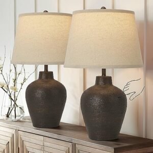 Farmhouse Rustic Table Lamps Touch Control 3-Way Dimmable Touch Lamps Set of 2 for Bedroom Living Room Dark Brown Terracotta Nightstand Bedside Lamps End Table Lamps Home Office, 21” Tall