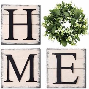 Farmhouse Wall Decor Room Decor Wood Home Sign with Artificial Eucalyptus for O, Rustic Hanging Wooden Sign with Letters Decorative Home Decor Clearance Living Room Decor