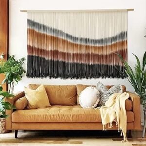 Flber Macrame Wall Hanging Macrame Wall Decor Large-Scale Tie-Dye Tapestry Living Home Room Wall Decor 59" Wx 35" L