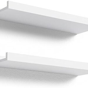 Floating Shelves Wall Mounted Set of 2, Modern White Shelves for Bedroom, Nursery Shelves with Lip, Display Picture Ledge Shelf for Wall Decor Living Room Bathroom Kitchen - White