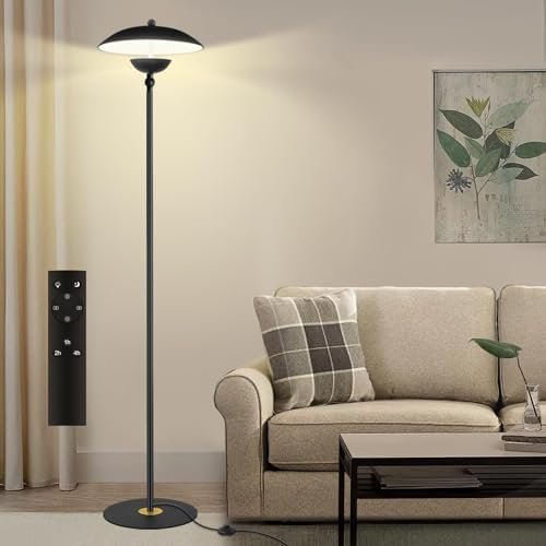 Floor Lamp for Living Room 18W Bright-Tall LED Standing Lamps with Remote Stepless Dimmable 3000K-6000K Colors|Brightness Metal Floor Lamps 3 Timing Modes for Office Bedroom-Black