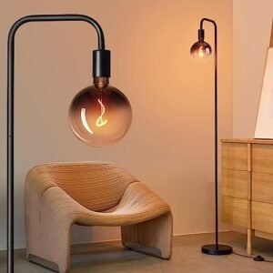 Floor Lamp for Living Room - Minimalist Industrial Standing Lamp with Modern LED Bulb, Globe Black Clear Glass 6", 1800K Warm Ambiant Lighting Decorative Tall Floor Lamp for Bedroom Office