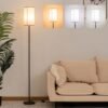 Floor Lamps for Living Room with 3 Color Temperatures, Pole Lamp with Beige Linen Lampshade for Living Room Bedroom Office, Tall Lamp with Pedal Switch, 9W LED Bulb Included