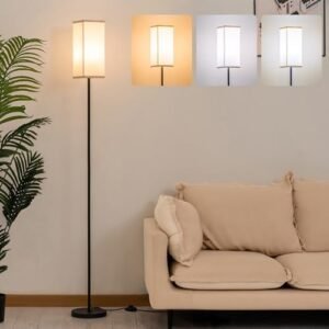 Floor Lamps for Living Room with 3 Color Temperatures, Pole Lamp with Beige Linen Lampshade for Living Room Bedroom Office, Tall Lamp with Pedal Switch, 9W LED Bulb Included