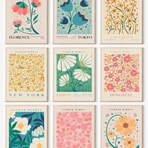 Flower Market Poster Set of 6, Abstract Flower Market Wall Art Prints, Vintage Colorful Floral Wall Art Decor, Boho Room Decor（8x10inch, Unframed)