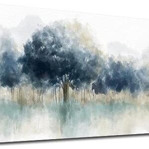 Foggy Forest Canvas Wall Art - Indigo Blue Abstract Trees Pictures for Wall Decor Nature Canvas Painting Modern Printing Artwork for Living Room Bedroom Home Office Wall Decoration 20" x 40"